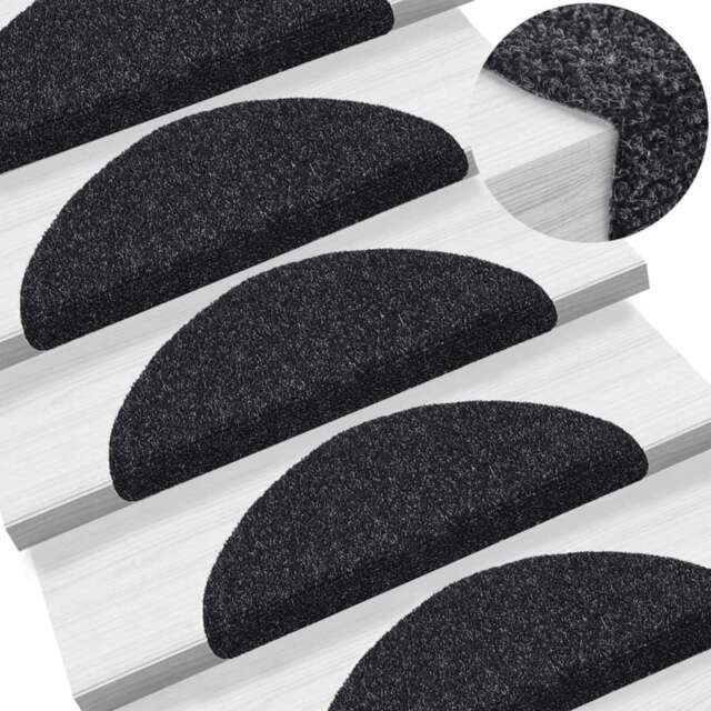 Rackhams Self-adhesive Stair Mats 10 pcs Black 56x17x3 cm Needle Punch - image 1