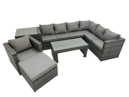 Rackhams Outdoor Rattan Oblong Coffee Table Corner Sofa Sets Garden Furniture Set with Chair Big Stool Side Table Dark Grey Mixed - thumbnail 1