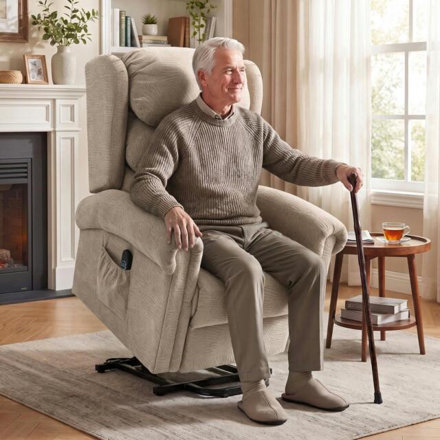 Rackhams Power Lift Recliner Chair for Elderly with Remote Control, Khaki - image 1