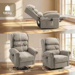 Rackhams Power Lift Recliner Chair for Elderly with Remote Control, Khaki - thumbnail 3