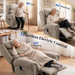 Rackhams Power Lift Recliner Chair for Elderly with Remote Control, Khaki - thumbnail 4