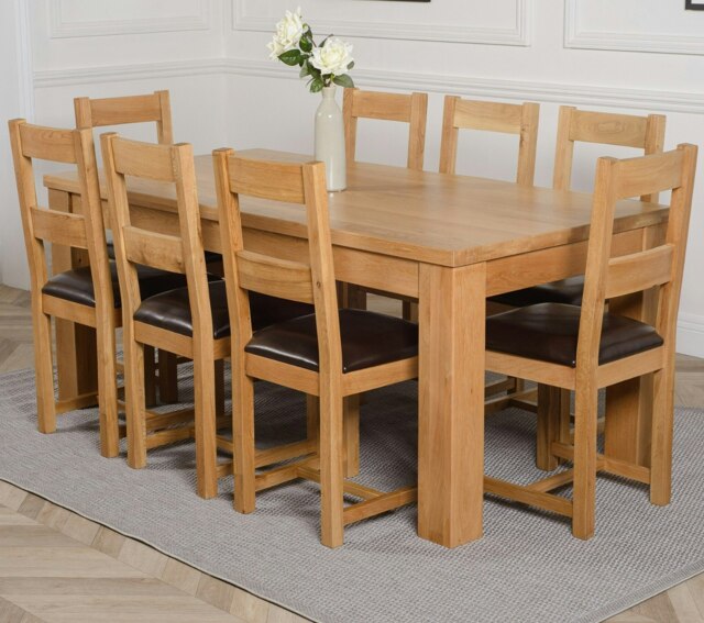 Rackhams Dakota Large Oak Dining Table with Lincoln Oak Chairs - Natural Oak - 8 chairs - image 1