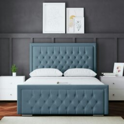 Rackhams Allegra Divan Bed with Upholstered Headboard - Blue - Double / 4ft6 - thumbnail 1