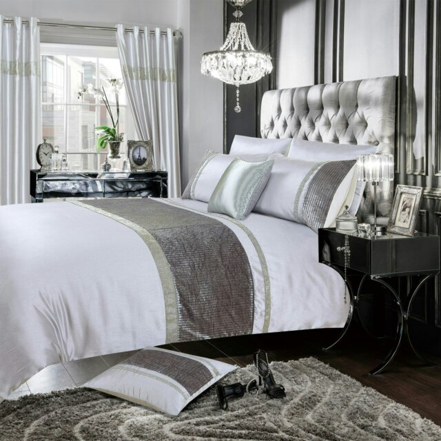 Rackhams Chanelle Velvet Faux Silk Duvet Cover & Pillowcase Set - Silver - Super King - image 1