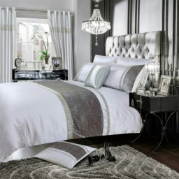 Rackhams Chanelle Velvet Faux Silk Duvet Cover & Pillowcase Set - Silver - Super King - thumbnail 1