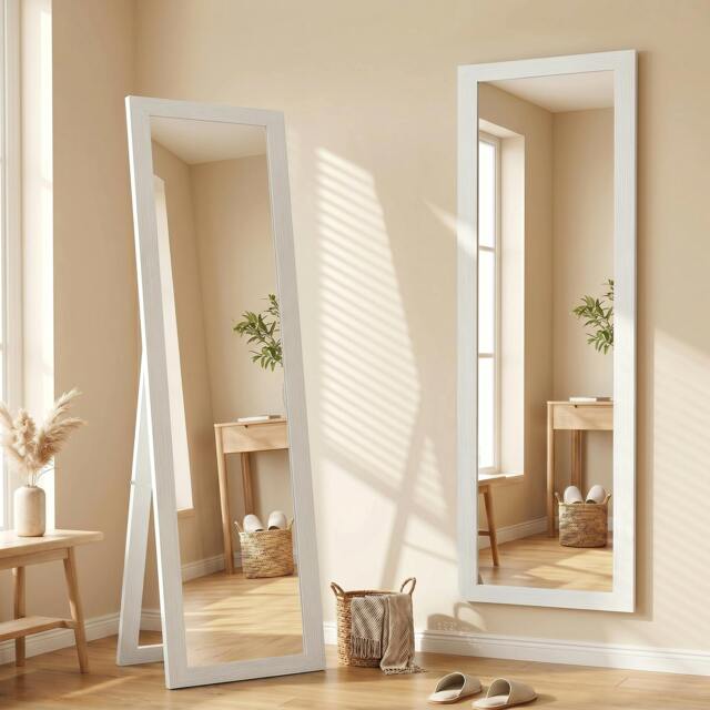 Rackhams 37 x 157 cm Full Length Mirror with Frame for Bedroom, White - 37W x 3.8D x 157H cm - Modern - Not applicable - image 1