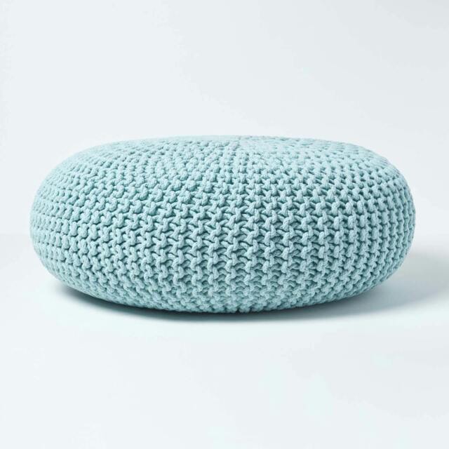 Rackhams Large Round Cotton Knitted Pouffe Footstool - Pastel Blue - image 1