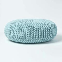 Rackhams Large Round Cotton Knitted Pouffe Footstool - Pastel Blue - thumbnail 1