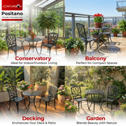 Rackhams PREGO Garden and Patio Table and 2 Large Chairs with Armrests Cast Aluminium Bistro Set - Black - thumbnail 3
