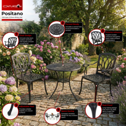 Rackhams PREGO Garden and Patio Table and 2 Large Chairs with Armrests Cast Aluminium Bistro Set - Black - thumbnail 4