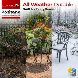 Rackhams PREGO Garden and Patio Table and 2 Large Chairs with Armrests Cast Aluminium Bistro Set - Black - thumbnail 5