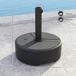 Rackhams Round Garden Parasol Base, Heavy Duty Umbrella Stand Filled Up to 20kg with Stand or 18kg with Water for 38, 48 mm Poles - Black - thumbnail 5
