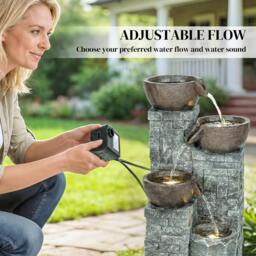 Rackhams 4-Tier Outdoor Fountain with LED Lights, Grey and Rustic Brown - Grey and Rustic Brown - 26 x 25 x 50 cm - 1 - thumbnail 5