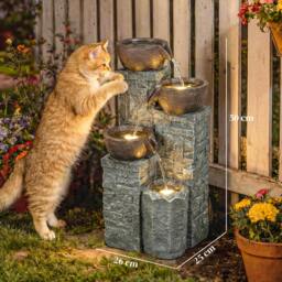 Rackhams 4-Tier Outdoor Fountain with LED Lights, Grey and Rustic Brown - Grey and Rustic Brown - 26 x 25 x 50 cm - 1 - thumbnail 3