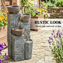 Rackhams 4-Tier Outdoor Fountain with LED Lights, Grey and Rustic Brown - Grey and Rustic Brown - 26 x 25 x 50 cm - 1 - thumbnail 4
