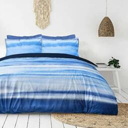 Rackhams Luxury Hotel Quality Reversible Ribbed Velvet Duvet Cover with Pillowcases - Blue - King (220cm x 230cm)