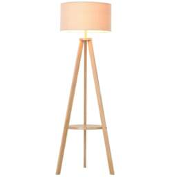 Rackhams Tripod Floor Lamp, Freestanding Bedside Light Reading Light with Storage Shelf and Linen Shade for Living Room Bedroom, 154cm, Cream - thumbnail 1
