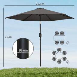 Rackhams 2.6M Garden Parasol Umbrella with Aluminium Pole, Tilt, Crank - Wine Red - Dia. 2.65 x 2.3H m - thumbnail 4