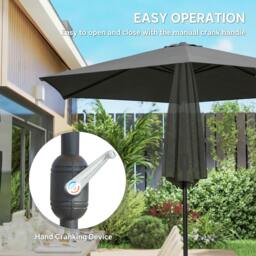 Rackhams 2.6M Garden Parasol Umbrella with Aluminium Pole, Tilt, Crank - Wine Red - Dia. 2.65 x 2.3H m - thumbnail 5