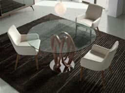 Rackhams Round tempered glass and walnut dining table 1021 - Ø120 x 75 - thumbnail 2