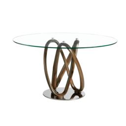 Rackhams Round tempered glass and walnut dining table 1021 - Ø120 x 75 - thumbnail 1
