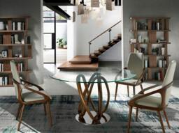 Rackhams Round tempered glass and walnut dining table 1021 - Ø120 x 75 - thumbnail 5