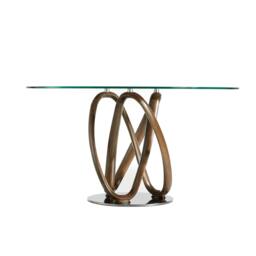 Rackhams Round tempered glass and walnut dining table 1021 - Ø120 x 75 - thumbnail 4