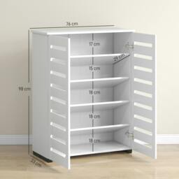 Rackhams Shoe Storage Cabinet with Slatted Doors for 15 Pairs of Shoes White - White wood-effect - White - Particleboard - thumbnail 3