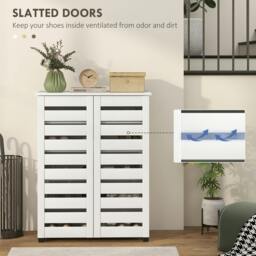 Rackhams Shoe Storage Cabinet with Slatted Doors for 15 Pairs of Shoes White - White wood-effect - White - Particleboard - thumbnail 5