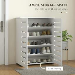Rackhams Shoe Storage Cabinet with Slatted Doors for 15 Pairs of Shoes White - White wood-effect - White - Particleboard - thumbnail 4