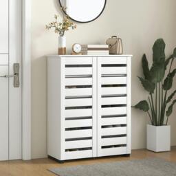 Rackhams Shoe Storage Cabinet with Slatted Doors for 15 Pairs of Shoes White - White wood-effect - White - Particleboard