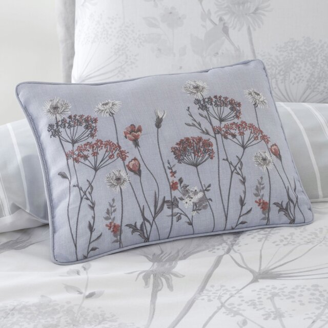 Rackhams Meadowsweet Floral Embroidered Cushion - Grey - image 1