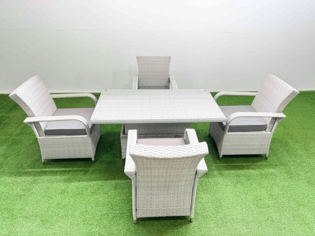Rackhams Outdoor Rattan Garden Furniture Set Patio 4 Chairs Plus Height adjustable dining table Sets Light Grey Mixed - image 1