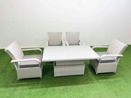Rackhams Outdoor Rattan Garden Furniture Set Patio 4 Chairs Plus Height adjustable dining table Sets Light Grey Mixed - thumbnail 2