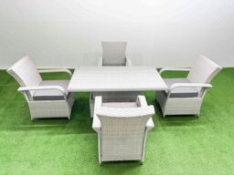 Rackhams Outdoor Rattan Garden Furniture Set Patio 4 Chairs Plus Height adjustable dining table Sets Light Grey Mixed - thumbnail 1