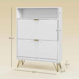 Rackhams 12 Shoe Storage Cabinet, with Chevron Indents and Gold Tone Accents - White - thumbnail 4