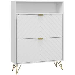 Rackhams 12 Shoe Storage Cabinet, with Chevron Indents and Gold Tone Accents - White - thumbnail 1