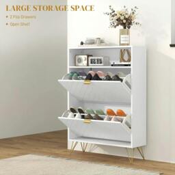 Rackhams 12 Shoe Storage Cabinet, with Chevron Indents and Gold Tone Accents - White - thumbnail 5
