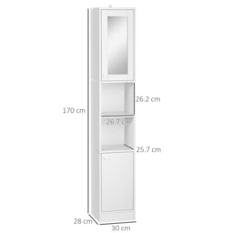 Rackhams Tall Bathroom Storage Cabinet Narrow Freestanding Cabinet with Mirror - White - thumbnail 5