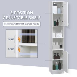Rackhams Tall Bathroom Storage Cabinet Narrow Freestanding Cabinet with Mirror - White - thumbnail 4