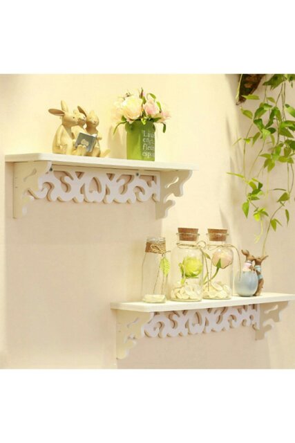Rackhams Set of 3 Floating Shelves Storage Display Rack Wall-Mounted Plant Stand - White - image 1
