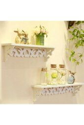 Rackhams Set of 3 Floating Shelves Storage Display Rack Wall-Mounted Plant Stand - White - thumbnail 1