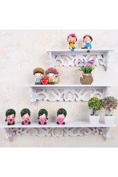 Rackhams Set of 3 Floating Shelves Storage Display Rack Wall-Mounted Plant Stand - White - thumbnail 3