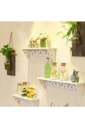 Rackhams Set of 3 Floating Shelves Storage Display Rack Wall-Mounted Plant Stand - White - thumbnail 4