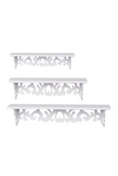 Rackhams Set of 3 Floating Shelves Storage Display Rack Wall-Mounted Plant Stand - White - thumbnail 2