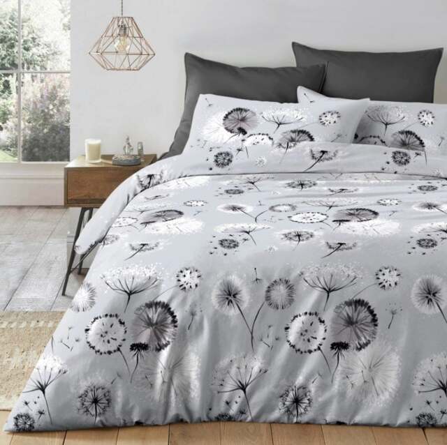 Rackhams Dandelion Printed Cotton Blend Duvet Cover and Pillowcase Set - Grey - Double - image 1