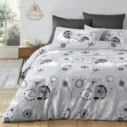Rackhams Dandelion Printed Cotton Blend Duvet Cover and Pillowcase Set - Grey - Double - thumbnail 2