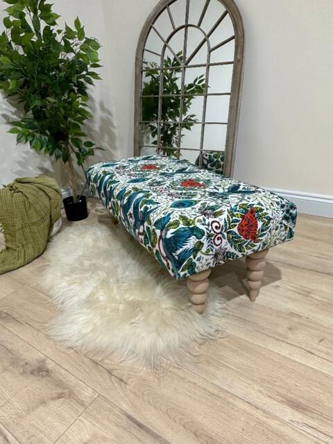 Rackhams Premium Peacock Green Floral Footstool Ottoman – Luxury Pouffe & Footrest Table - image 1