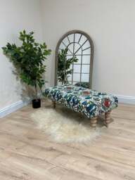 Rackhams Premium Peacock Green Floral Footstool Ottoman – Luxury Pouffe & Footrest Table - thumbnail 4