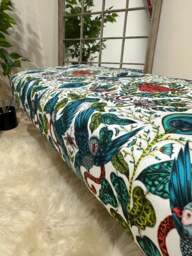 Rackhams Premium Peacock Green Floral Footstool Ottoman – Luxury Pouffe & Footrest Table - thumbnail 5
